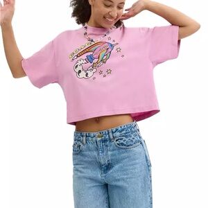 Coach Pink Graphic Crop Top with Multicolor Rocket Print medium